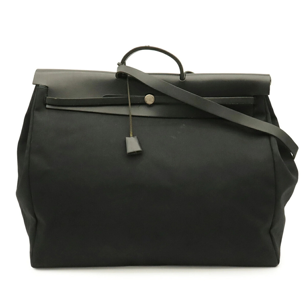 HERMES Herbag TGM Handbag Shoulder Bag Travel Toile Officier Leather Black □D...